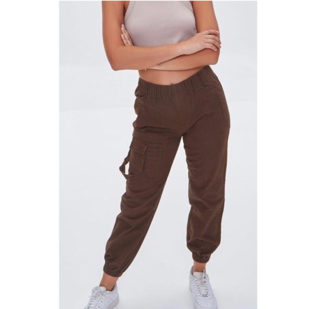 Forever 21 Brown Cargo Jogger Pants with Elastic Cuffs